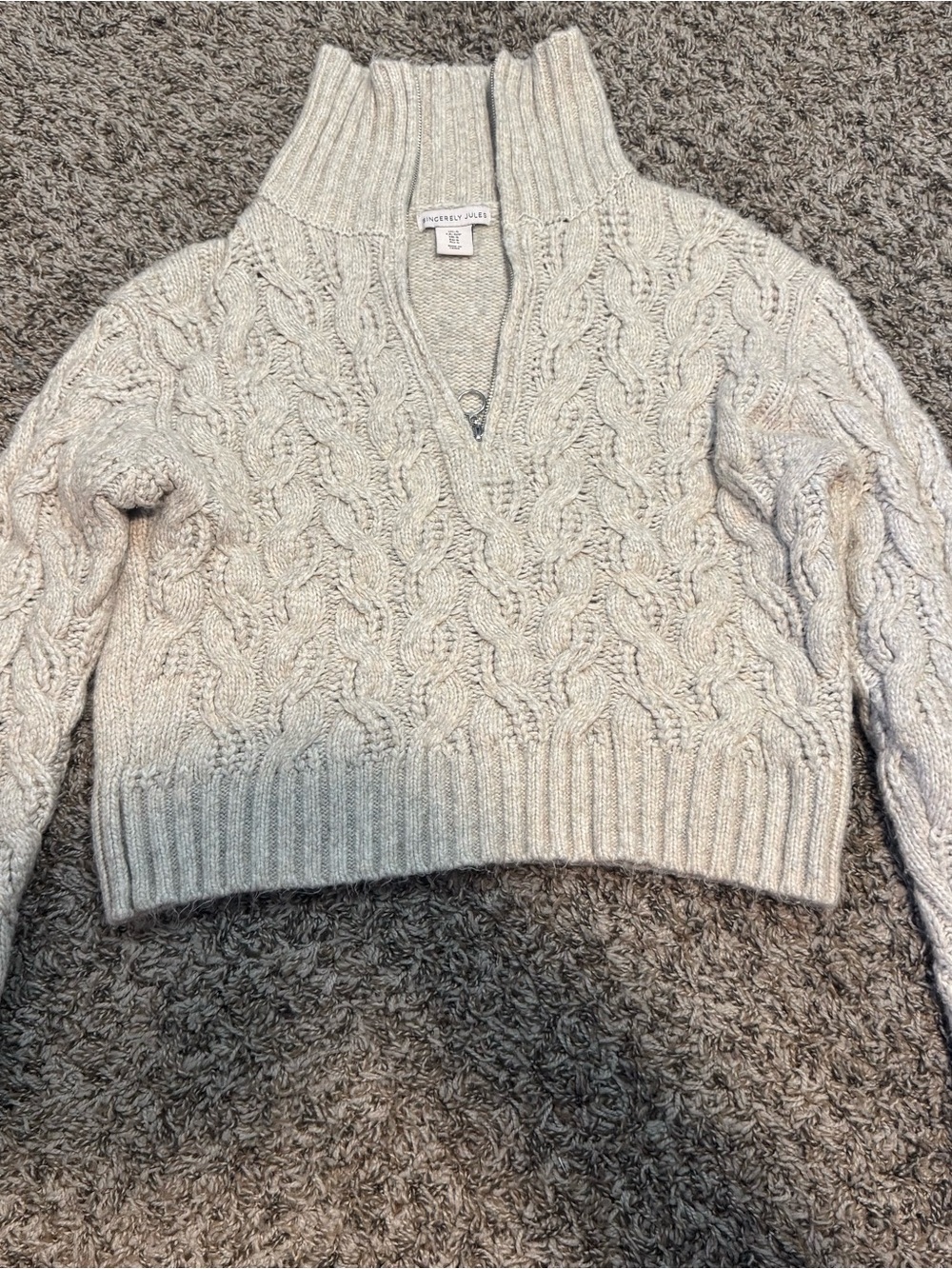 Sincerely Jules Cream Cable Knit Quarter Zip Pullover Sweater Size Small